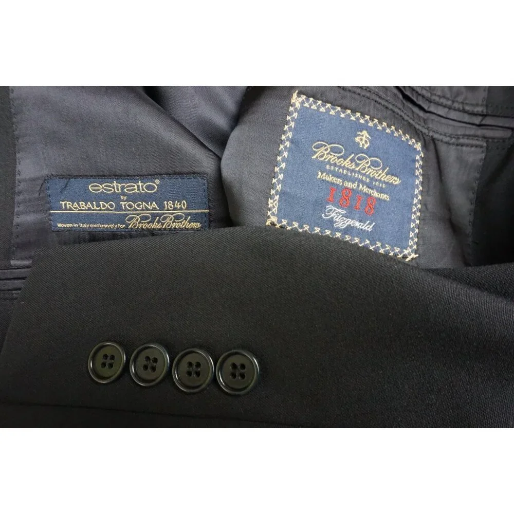 Brooks Brothers Fitzgerald Navy Blue 100% Wool 2 Pc Suit Jacket Pants Sz 45R